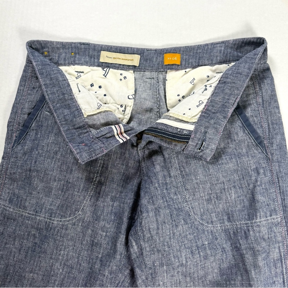 PILCRO Anthropologie Wide Leg Linen Blend Chambray Pants Blue Size 6 - Picture 5 of 11